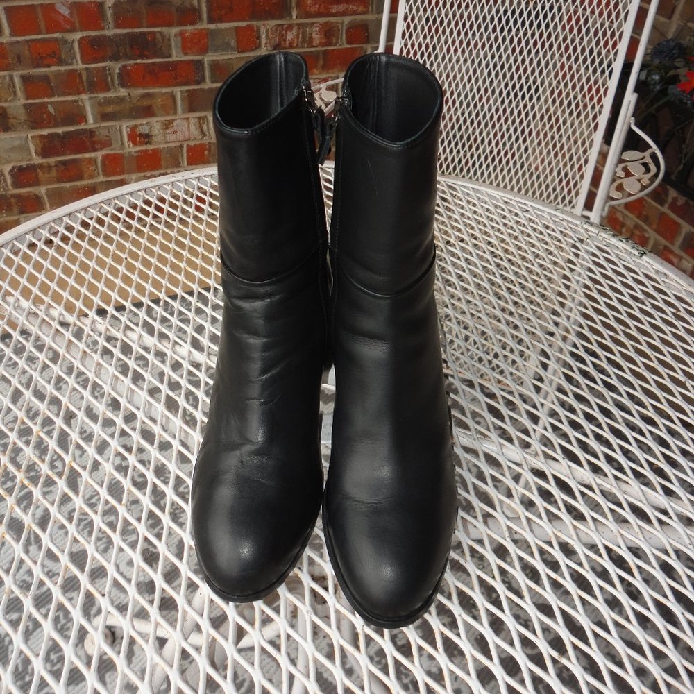 JIGSAW Women's Black Leather Chunky Heel Ankle Boots Size 39 (8.5)